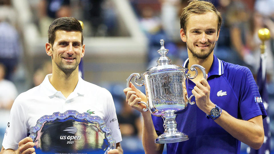 Novak Djokovic and Daniil Medvedev, pictured here after the US Open final in 2021