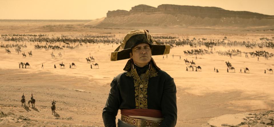 This image released by Apple TV+ shows Joaquin Phoenix in a scene from "Napoleon."