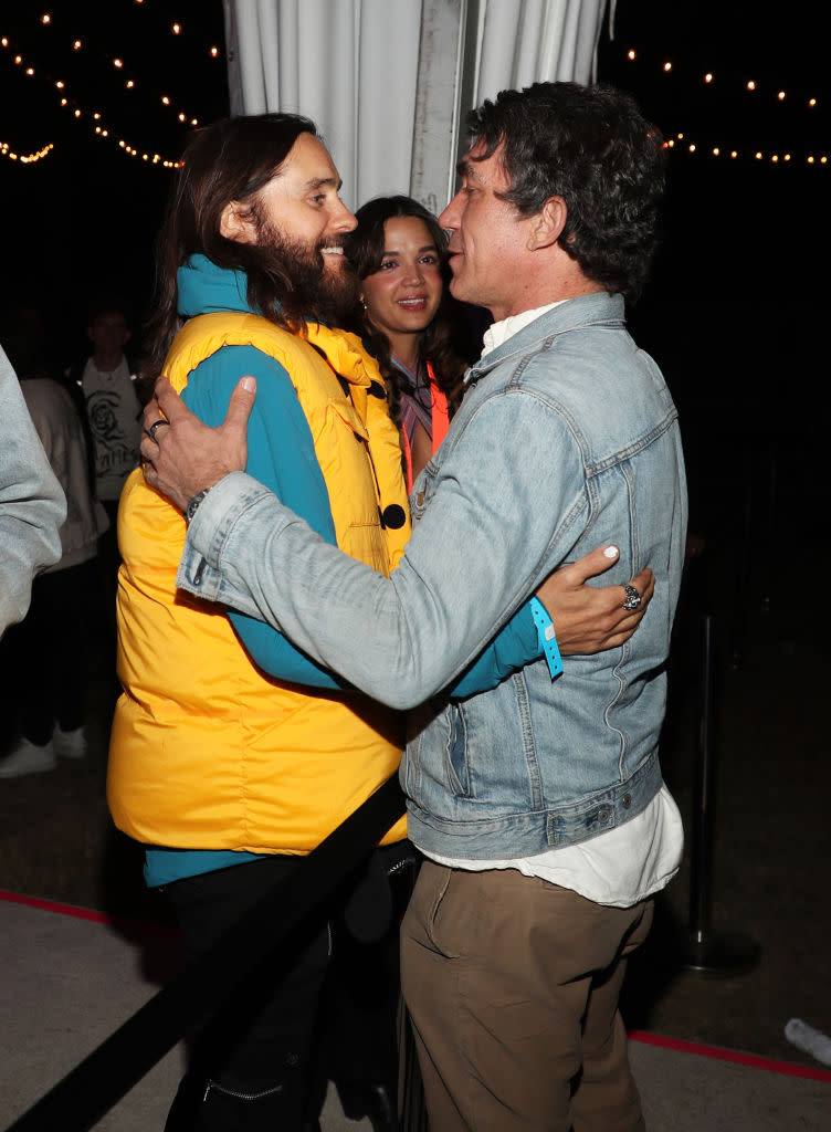 THERMAL, CALIFORNIA - APRIL 16: (L-R) Jared Leto and Brent Bolthouse attend Levi's And Tequila Don Julio Neon Carnival, with Hydration By Liquid I.V. on April 16, 2022 in Thermal, California. (Photo by Cassidy Sparrow/Getty Images for Neon Carnival)