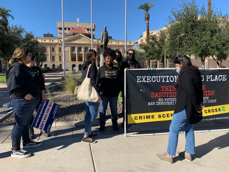 Rosalind Akins, member of Mass Liberation Arizona, addressed the people who had gathered in front of the Arizona State Capitol to protest Murray Hooper's execution.