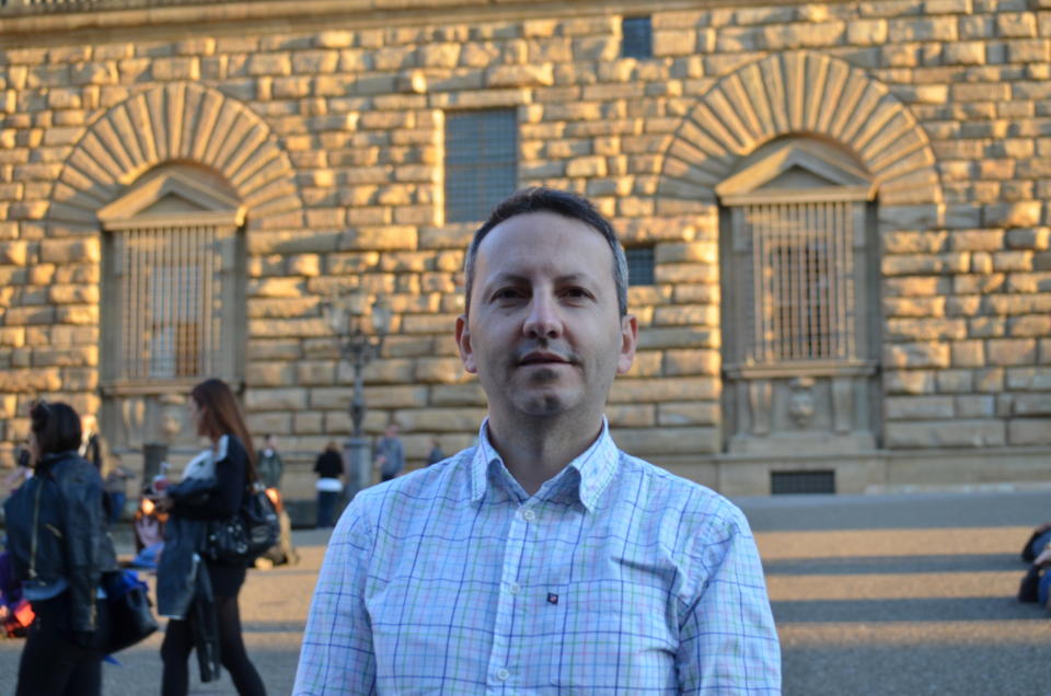 This image provided by Vida Mehrannia shows Swedish-Iranian researcher Ahmad Reza Jalali in Barcelona, Spain in 2014. Iran is scheduled to put to death the 50-year-old Swedish-Iranian physician within nine days. Jalali is a respected researcher and beloved husband that the Iranian government accuses of being a spy for Israel. His case coincides with a landmark quest in Sweden to hold accountable a former Iranian official who has committed atrocities that has kindled outrage back in Tehran. (Vida Mehrannia via AP)