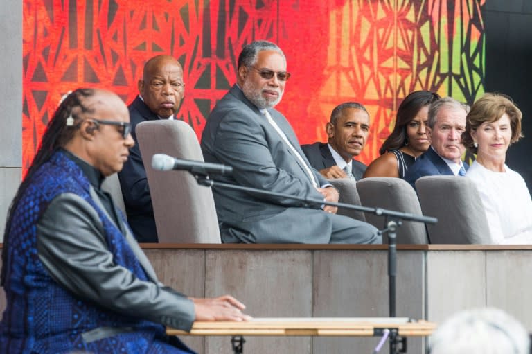 Stevie Wonder performs at the opening ceremony for the Smithsonian National Museum of African American History and Culture on September 24, 2016 in Washington