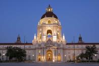 <p>Most scenes from <em>Parks and Recreation</em> took place at work, City Hall in their town of Pawnee, Indiana. But in real life, this visually stunning government building with intricate architecture, crowning six-story cupola that rises 206 above the ground, is actually the Pasadena City Hall in California.</p>