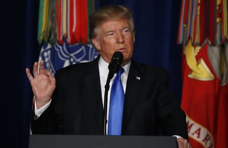U.S. President Donald Trump announces his strategy for the war in Afghanistan during an address to the nation from Fort Myer, Virginia, U.S., August 21, 2017. REUTERS/Joshua Roberts