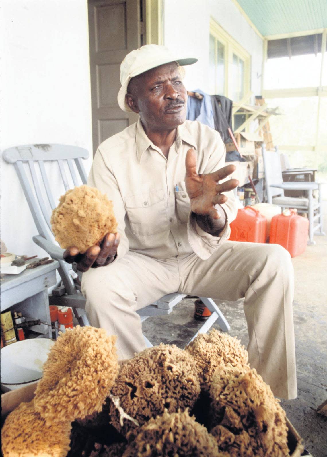 Lancelot Jones at his house in 1974 on Porgy Key.