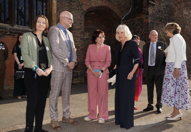 The Queen meeting authors as she arrives at the Queen’s Reading Room Literary Festival on Saturday