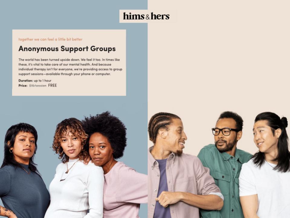 hims & hers offers anonymous group therapy, free for a limited time.