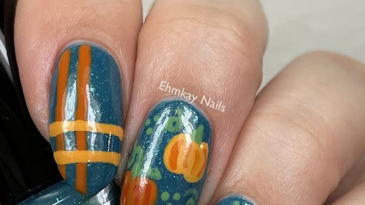 thanksgiving nail designs pumpkin and plaid