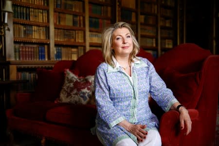 Fiona Herbert, Countess of Carnarvon poses during an interview with Reuters at Highclere Castle in Hampshire