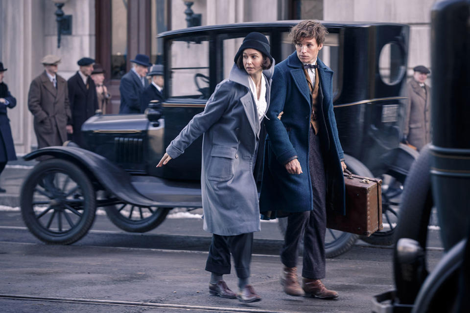 Katherine Waterston and Eddie Redmayne in 'Fantastic Beasts' - Credit: Warner Bros.