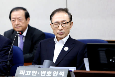 Former South Korean President Lee Myung-Bak appears for his first trial at the Seoul Central District Court on May 23, 2018 in Seoul, South Korea. Chung Sung-Jun/Pool via Reuters/File Photo