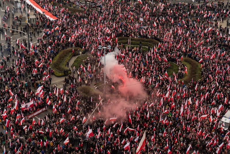 People mark the National Independence Day in Warsaw