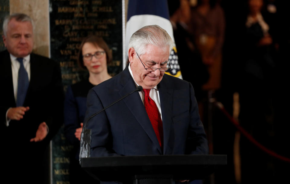 Then-Secretary of State Rex Tillerson&nbsp;departs&nbsp;the State Department after delivering parting remarks on March 22. He's been quiet since then on his time in the Trump administration. (Photo: Kevin Lamarque / Reuters)