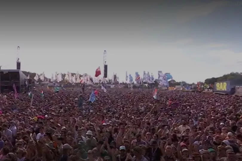 Just a portion of the crowd that crammed in for the Sugababes performance at Glastonbury 2024