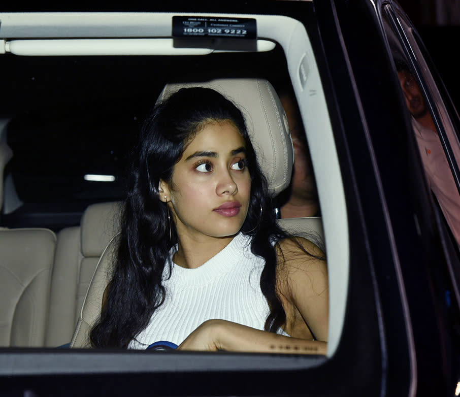 Janhvi Kapoor drives away after the screening.