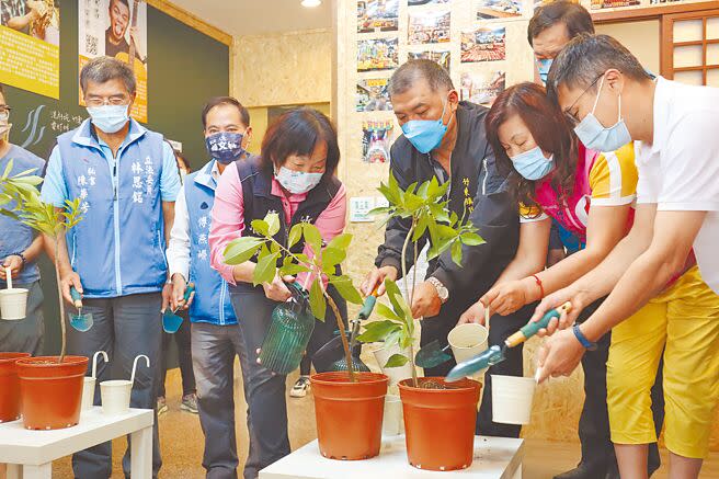 新竹縣客庄竹東地方創生─文化產業化調查駐地工作站計畫27日舉辦成果發表，透過種下樹杞的樹苗，象徵工作站為竹東種下地方創生的種子。（邱立雅攝）