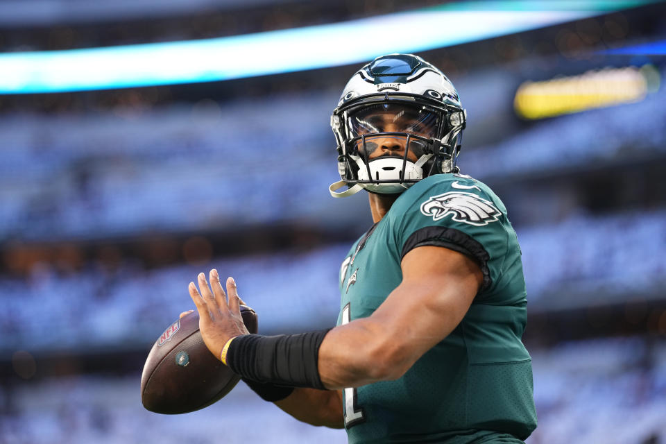 Jalen Hurts and the Philadelphia Eagles host the Dallas Cowboys in a marquee NFC East clash in NFL Week 6. (Photo by Cooper Neill/Getty Images)