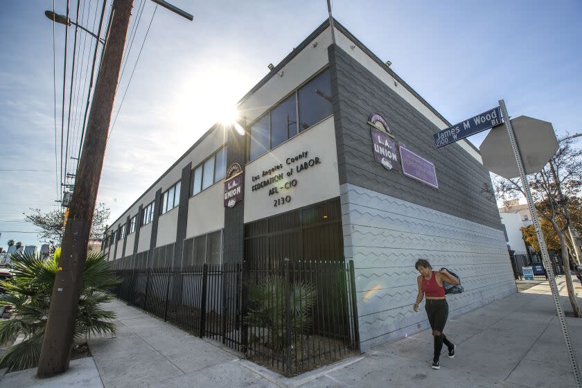 LOS ANGELES, CA-NOVEMBER 4, 2022: Overall, shows the Los Angeles County Federation of Labor building at the intersection of James M Wood Blvd. and Lake St. in Los Angeles (Mel Melcon / Los Angeles Times)