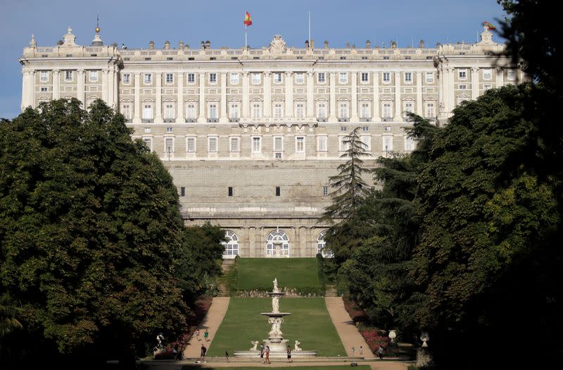 Royal Palace of Madrid is seen from the Campo del Moro gardens in central Madrid