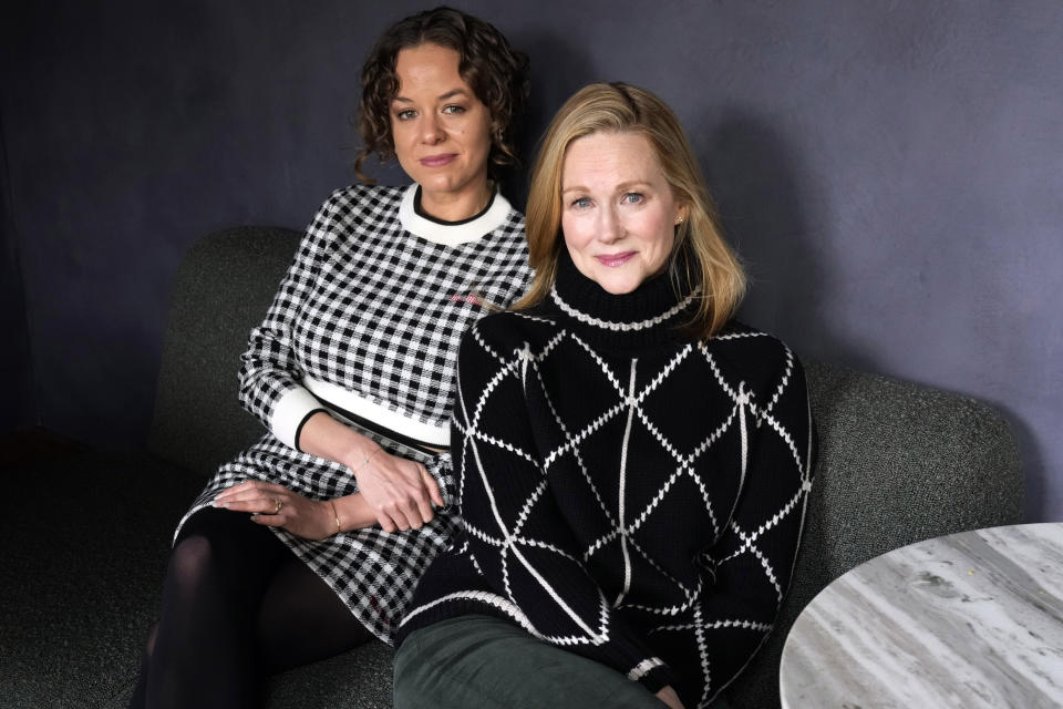 Laura Chinn, left, and Laura Linney pose for a portrait to promote their film "Suncoast" during the Sundance Film Festival on Sunday, Jan. 21, 2024, in Park City, Utah. (Photo by Charles Sykes/Invision/AP)