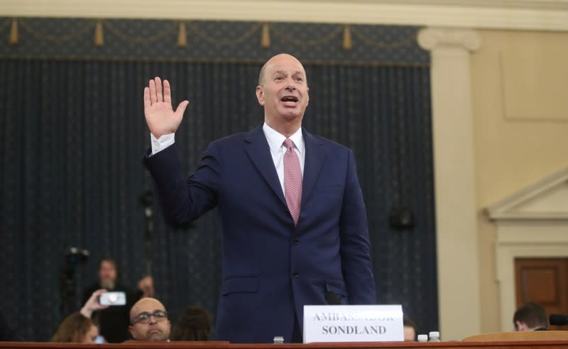 U.S. Ambassador to EU Sondland is sworn in to testify at House Intelligence Committee hearing on Trump impeachment inquiry on Capitol Hill in Washington