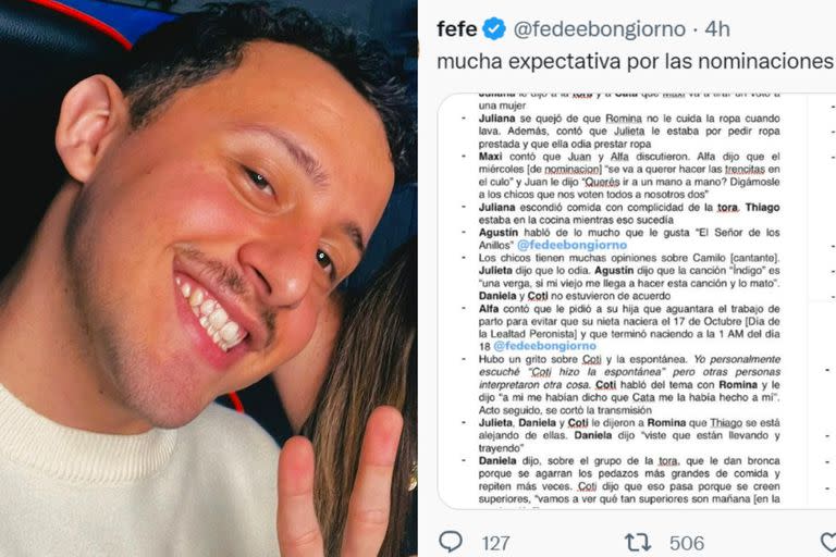 Quién es Federico Bongiorno, el joven detrás de los resúmenes de Gran Hermano que son furor en las redes sociales