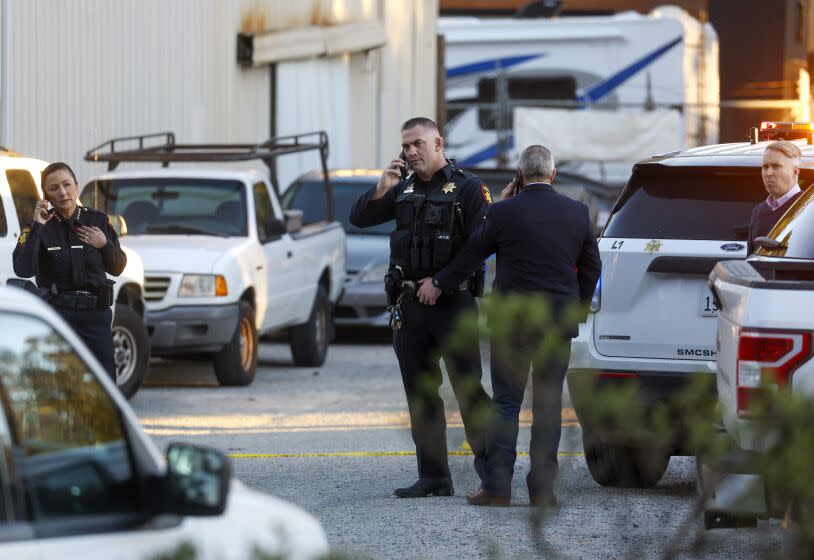 Law enforcement, including the San Mateo County Sheriff's Office, investigate a shooting off state Highway 92.