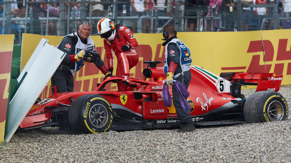 Vettel was furious after making a mistake in the slippery conditions. Pic: Getty