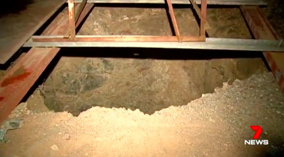 Mr Waddell had gone looking for gold when he fell 30 metres down this mine shaft in Arizona. Source: 7 News