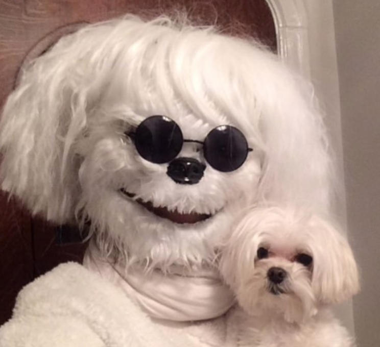 A woman dressed up as her daughter's dog for Halloween. Photo from Zoë Baumann.