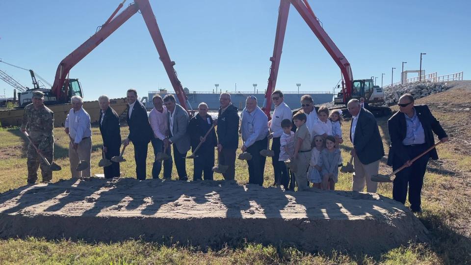 Gov. John Bel Edwards (center) joins state and local officials Nov. 8 to break ground on the Houma Navigation Canal Lock in Dulac. The $366-million lock is considered the linchpin of the Morganza-to-the-Gulf hurricane-protection system.