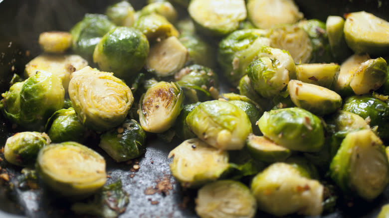 Brussels sprouts in a pan