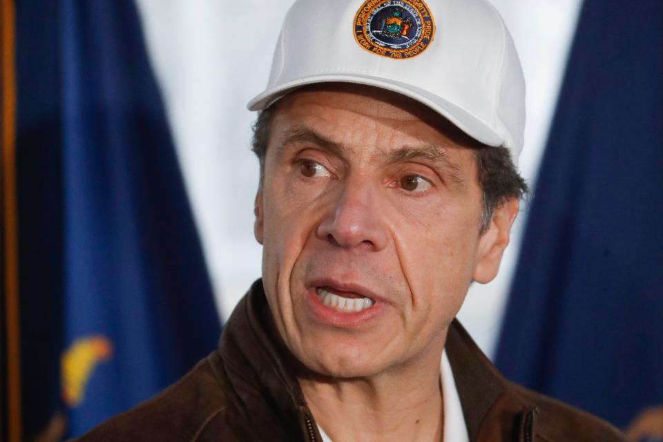 New York Governor Andrew Cuomo speaks during a news conference at a COVID-19 coronavirus infection testing facility at Glen Island Park, Friday, March 13, 2020, in New Rochelle, N.Y.  State officials have set up a “containment area” in the New York City suburb, where schools and houses of worship are closed within a 1-mile radius of a point near a synagogue where an infected person with coronavirus had attended events. State officials stress it is not a lockdown. The vast majority of people recover from the new coronavirus. According to the World  Health Organization, most people recover in about two to six weeks, depending on the severity of the illness. (AP Photo/John Minchillo)