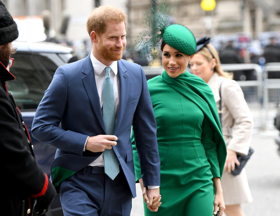 LONDON, ENGLAND - MARCH 09: Prince Harry, Duke of Sussex and Meghan, Duchess of Sussex attend the Commonwealth Day Service 2020 at Westminster Abbey on March 09, 2020 in London, England. (Photo by Karwai Tang/WireImage)