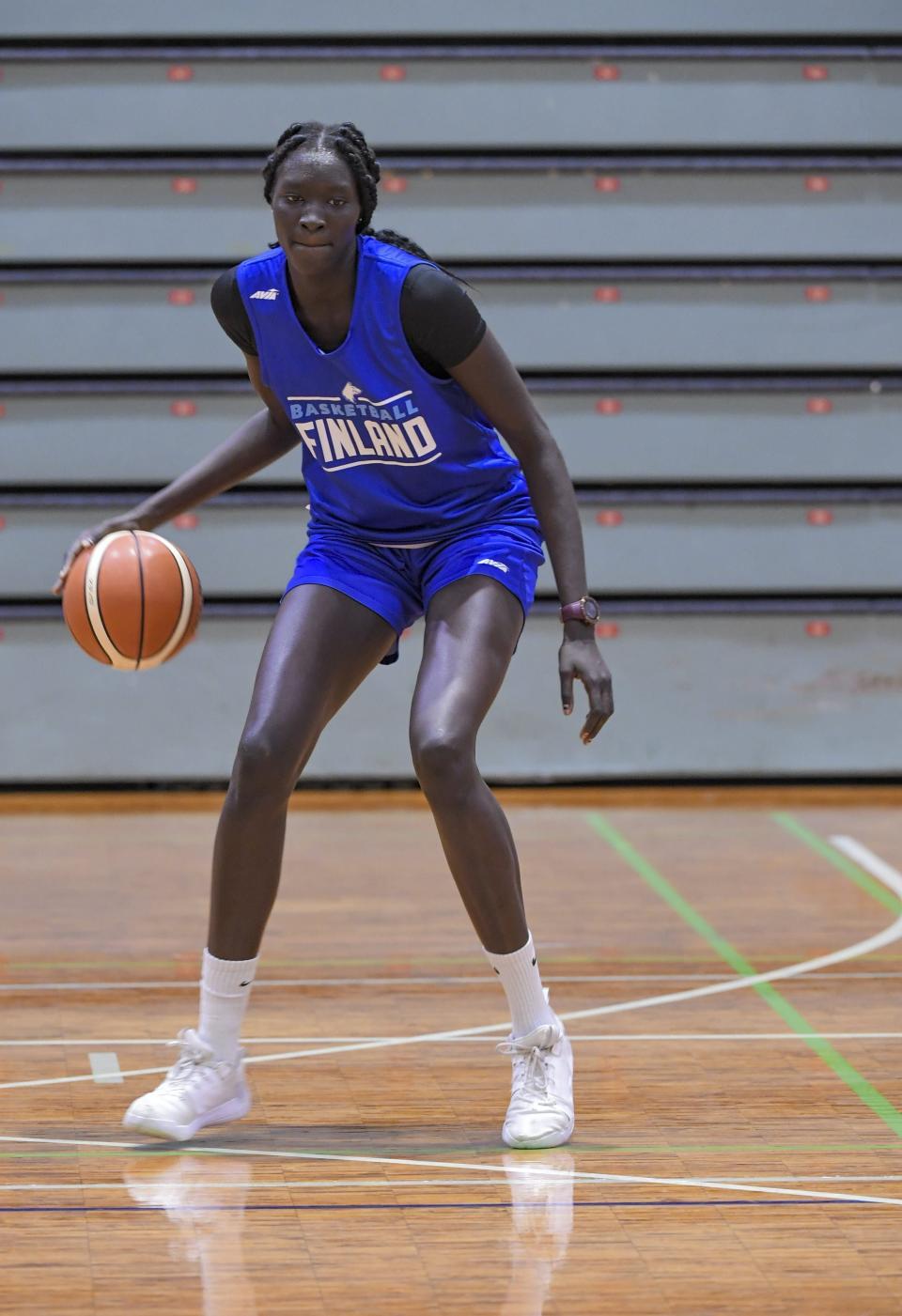 FILE - In this June 5, 2020, file photo, basketball player Awak Kuier of Finland is pictured during a training session in Helsinki, Finland. The Dallas Wings basically control the WNBA draft on Thursday night, April 15, 2021, with the top two picks and four first-round choices. Wings President and General Manager Greg Bibb said that the franchise is looking at a number of players for the top two picks and he hasn't been shy about heaping praise on Finnish player Awak Kuier. (Markku Ulander/Lehtikuva via AP)