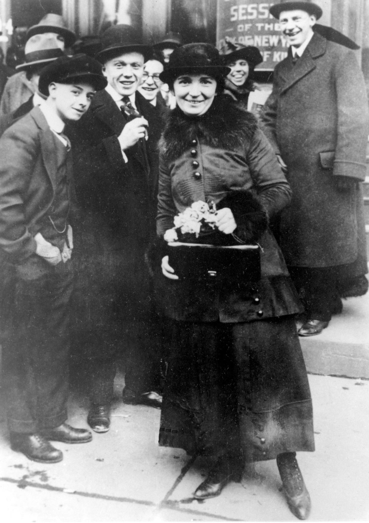 FILE - In this Oct. 1916 file picture, founder of the birth-control movement Margaret Sanger poses before leaving Brooklyn Court of Special Sessions after her arraignment in New York. From its defiant origins in 1916, Planned Parenthood has not shied away from controversy, fighting to legalize birth control, offering candid sex education to adolescents, evolving into America's largest provider of abortion. 
