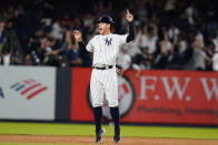 New York Yankees' Anthony Rizzo reacts after Josh Donaldson hit a walk-off grand slam during the 10th inning of a baseball game against the Tampa Bay Rays Wednesday, Aug. 17, 2022, in New York. The Yankees won 8-7. (AP Photo/Frank Franklin II)