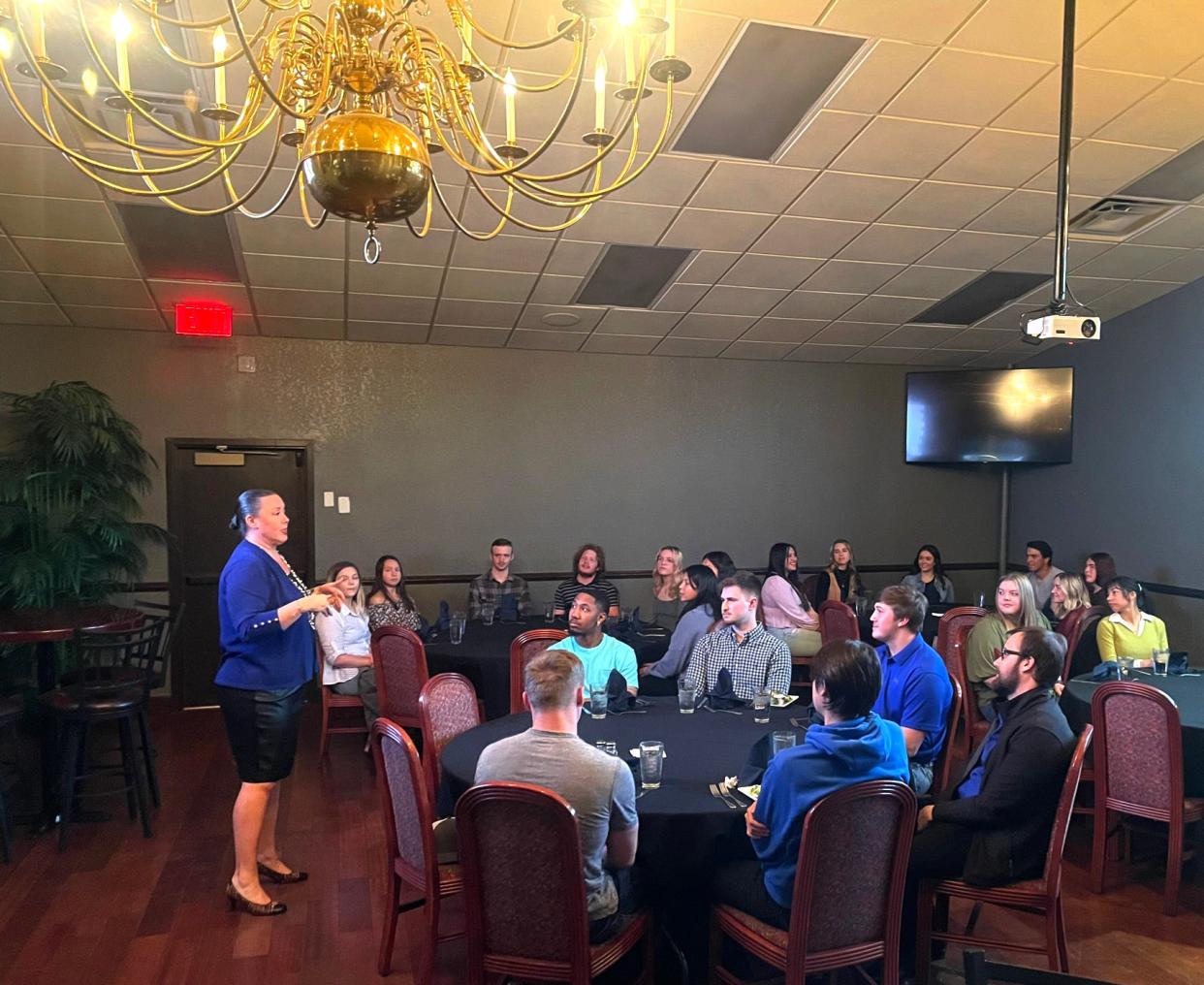 Minding Their Manners —  Etiquette expert Carey Sue Vega explains business etiquette to Seminole State College President’s Leadership Class students at the Shawnee Country Club on March 1.