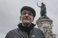 Josu Urrutikoetxea, a former leader of Basque separatist militant group ETA, speaks in Paris, Thursday, Oct. 15, 2020. Josu Urrutikoetxea, the last known chief of ETA, the now-extinct Basque separatist militant group, goes on trial Monday Oct. 19, 2020 in Paris for terrorism charges that he deems “absurd” because of his role in ending a conflict that claimed hundreds of lives and terrorized Spain for half a century. (AP Photo/Michel Euler)