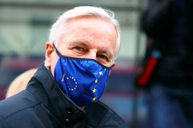 FILE PHOTO: European Union's Brexit negotiator Michel Barnier arrives at 1VS conference centre ahead of Brexit negotiations in London