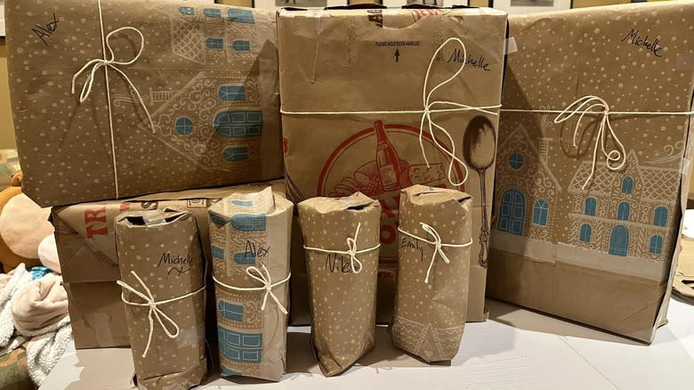 Trader Joe's bags-wrapped gifts