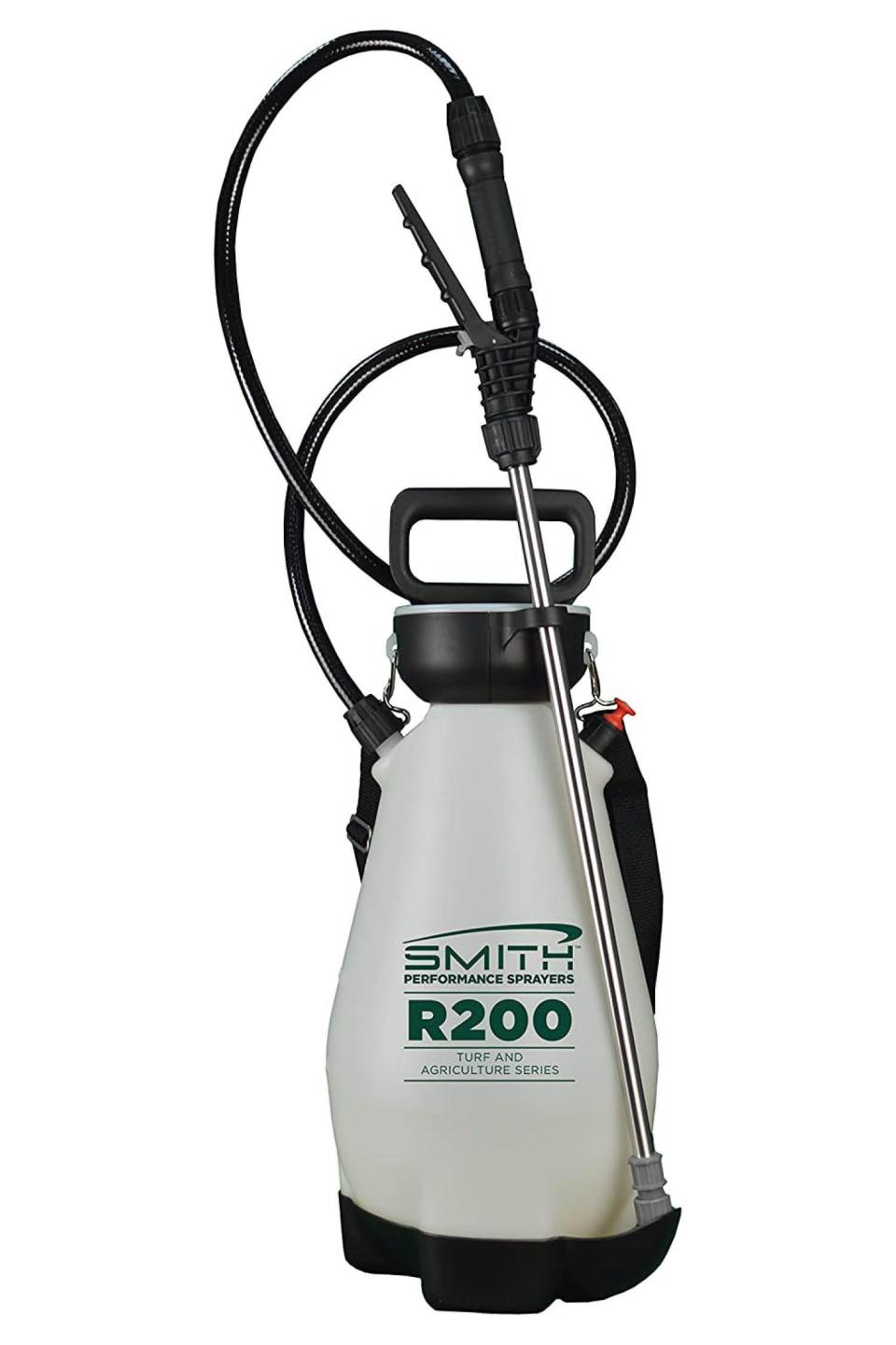 <p><strong>Smith Performance Sprayers</strong></p><p>amazon.com</p><p><strong>$49.99</strong></p><p><a href="https://www.amazon.com/dp/B01AT587J6?tag=syn-yahoo-20&ascsubtag=%5Bartid%7C10060.g.36363824%5Bsrc%7Cyahoo-us" rel="nofollow noopener" target="_blank" data-ylk="slk:Shop Now;elm:context_link;itc:0;sec:content-canvas" class="link ">Shop Now</a></p><p><strong>Key Specs</strong></p><ul><li><strong>Power Source: </strong>Manual</li><li><strong>Capacity:</strong> 2 gallons</li><li><strong>Dimensions:</strong> 8 x 9.75 x 20.75 inches</li><li><strong>Wand Length:</strong> 21 inches</li></ul><p>This 2-gallon garden pump sprayer is a significant step up from the Solo in price and features. For starters, it has a high-efficiency pump, a trigger lock to keep your hand from cramping while spraying, and an in-line filter with ample surface area that prevents clogging and is easy to clean.</p><p>Other highlights include durable Viton seals and gaskets and a 21-inch stainless steel wand, plus four nozzles to swap out and a pressure relief valve for extra safety. The sprayer has a stability base that will keep it from tipping over when not in use, and there’s even a spot for the nozzle to prevent it from dripping on the ground.</p>