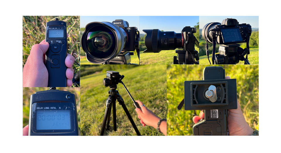 Josh reveals his go-to setup for astrophotography: a Sony A7S II, a Sigma 14mm F1.8 Art lens, a sturdy aluminum tripod and head by Slik, and an RGBS LCD Shutter Release.