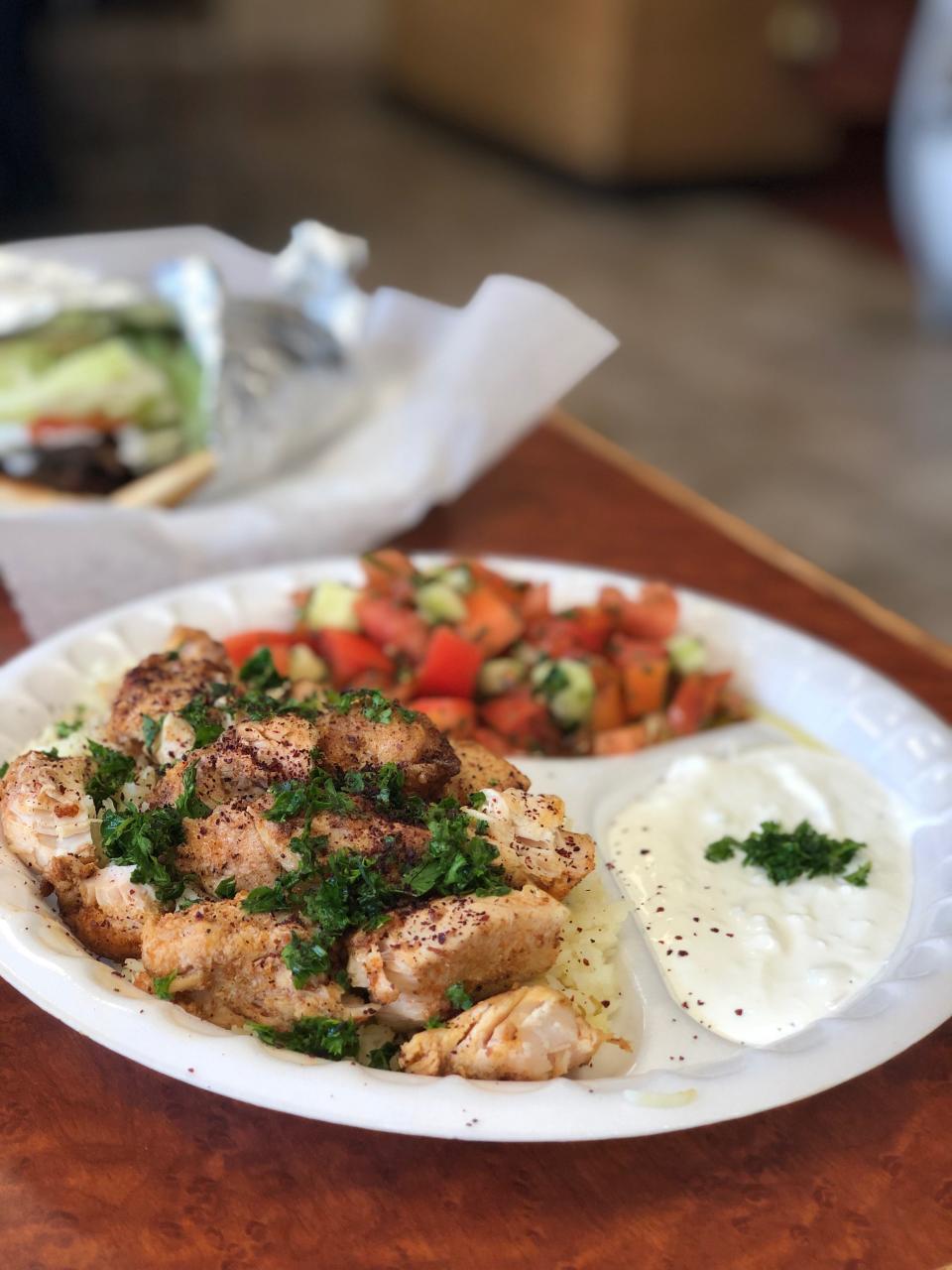 The Shish Taouk (chicken kabab) plate at Castle Restaurant on Park Avenue.