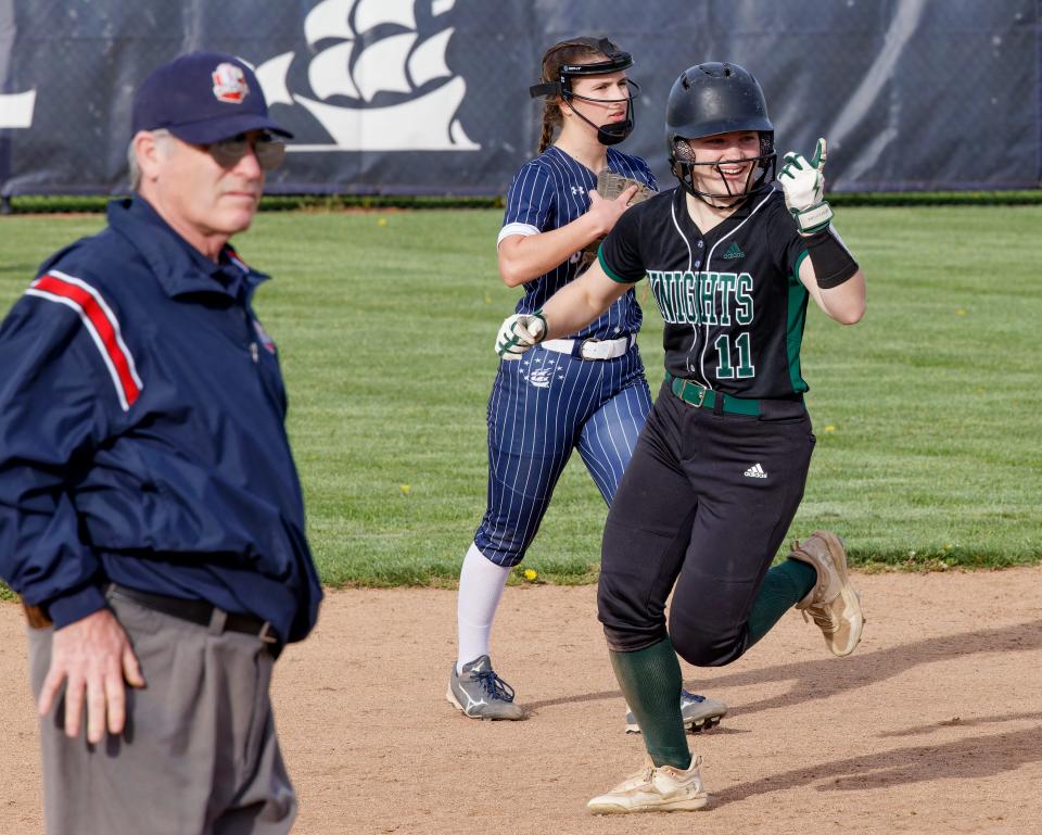 Nordonia's Haydn Paul celebrates as she rounds the bases after hitting a home run Saturday in Hudson.