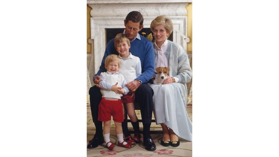 Prince Charles and Diana at home in Kensington Palace, London, with their sons Prince William and Prince Harry, December 1986