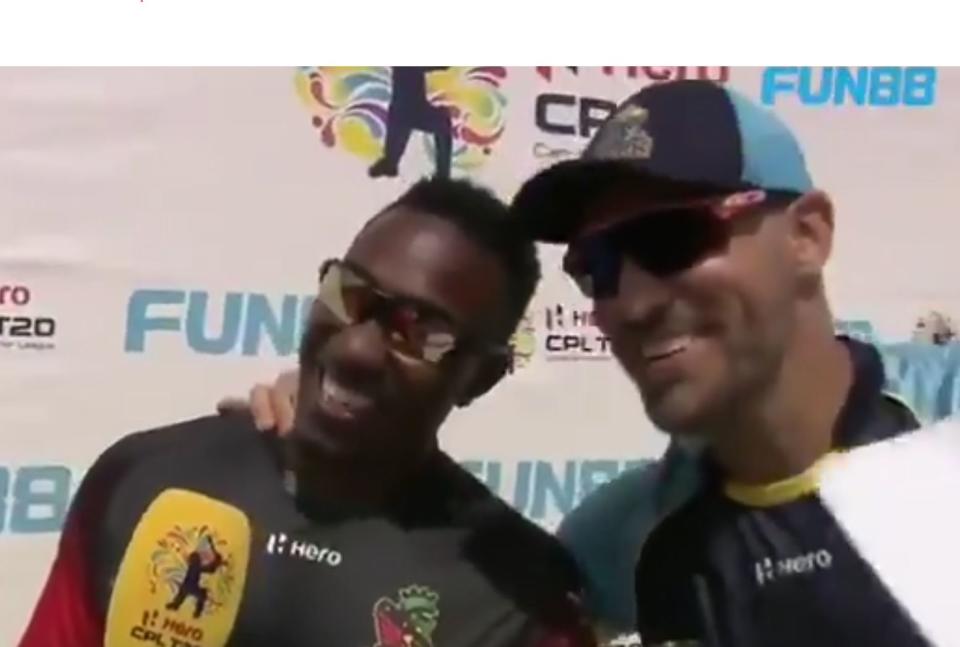 Dwayne Bravo and Faf du Plessis. Photo- Screengrab