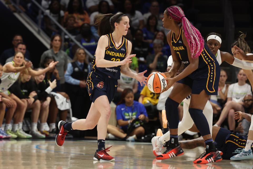 ARLINGTON, TEXAS - MAY 03: Caitlin Clark #22 of the Indiana Fever plays against the Dallas Wings during a pre season game at College Park Center on May 03, 2024 in Arlington, Texas. (Photo by Gregory Shamus/Getty Images)