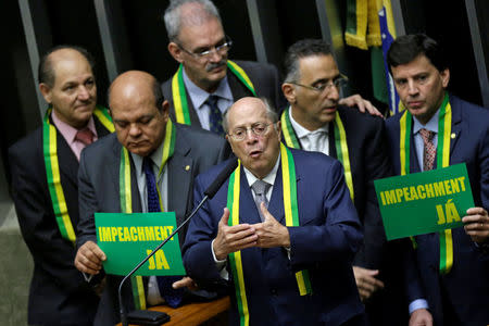 Jurist Miguel Reale Junior speaks during a session to review the request for Brazilian President Dilma Rousseff's impeachment at the Chamber of Deputies in Brasilia, Brazil April 15, 2016. REUTERS/Ueslei Marcelino