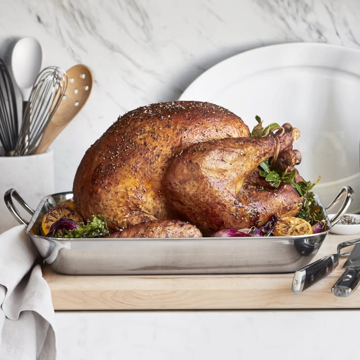 <p><a href="https://go.redirectingat.com?id=74968X1596630&url=https%3A%2F%2Fwww.williams-sonoma.com%2Fproducts%2Fwilliams-sonoma-stainless-steel-flared-roaster-rack&sref=https%3A%2F%2Fwww.delish.com%2Fkitchen-tools%2Fg40936968%2Fturkey-roasting-pans%2F" rel="nofollow noopener" target="_blank" data-ylk="slk:Shop Now;elm:context_link;itc:0;sec:content-canvas" class="link ">Shop Now</a></p><p>All-Clad Stainless-Steel Flared Roasting Pan</p><p>Williams Sonoma</p><p>$199.95</p><span class="copyright">All-Clad</span>